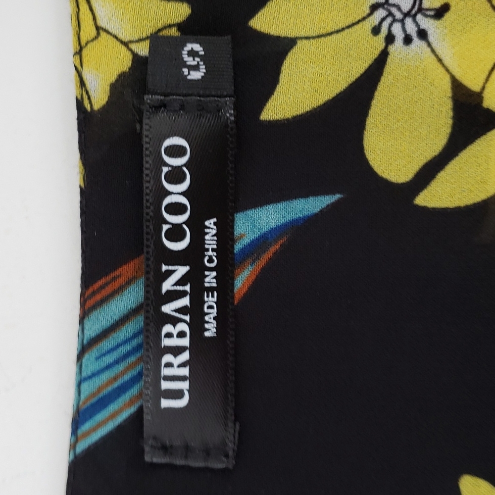 Urban Coco long sleeve sheer black Yello floral button blouse; Size small - Picture 14 of 16